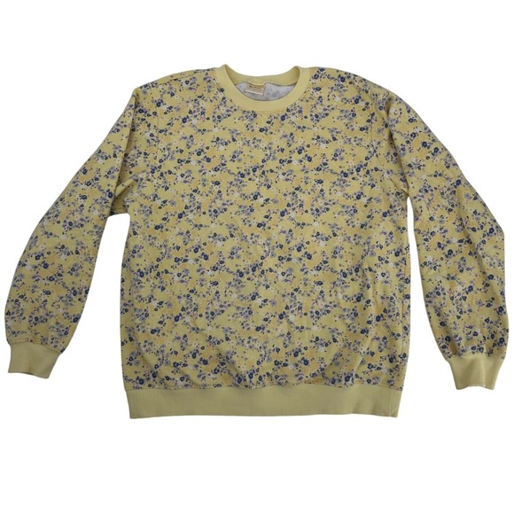 Blair Tops - Blair Women's L Y2K Yellow Floral Cottage Crewneck Sweatshirt Ditsy Flower boho